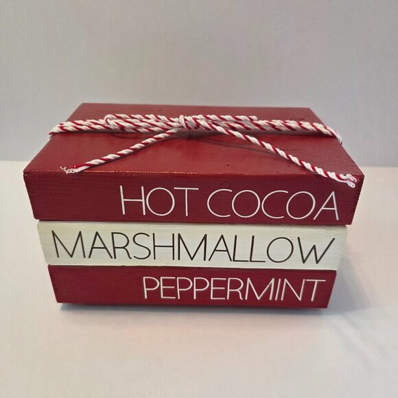 Rustic Holiday Wooden Block Décor – Hot Cocoa, Marshmallow, Peppermint – Handpai - Picture 2 of 9